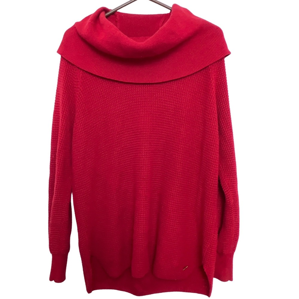 Michael Kors Red Cowl Neck Waffle Knit Sweater Women's L Valentines Day Designer